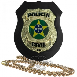 DISTINTIVO FUNCIONAL EM COURO COM BRASÃO EM METAL DA PCSE