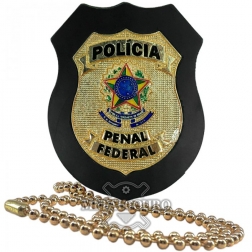 DISTINTIVO EM COURO COM BRASÃO EM METAL DA PPF - POLICIA PENAL FEDERAL